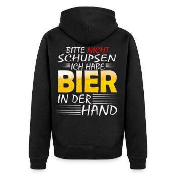 BITTE NICHT SCHUPSEN ICH HABE BIER Biere - Unisex Premium Bio Zip Hoodie - Schwarz - Hinten - Nico (187cm)