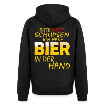 BITTE NICHT SCHUPSEN ICH HABE BIER Biere - Unisex Premium Bio Zip Hoodie - Schwarz - Hinten - Nico (187cm)