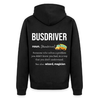 Bus - Unisex Premium Bio Zip Hoodie - Schwarz - Hinten - Nico (187cm)
