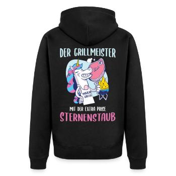 Grillmeister Einhorn Spruch Grillen Geschenkidee - Unisex Premium Bio Zip Hoodie - Schwarz - Hinten - Nico (187cm)