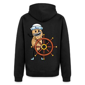 Erdnuss Steuermann Seemann Steuerrad Maritim - Unisex Premium Bio Zip Hoodie - Schwarz - Hinten - Nico (187cm)