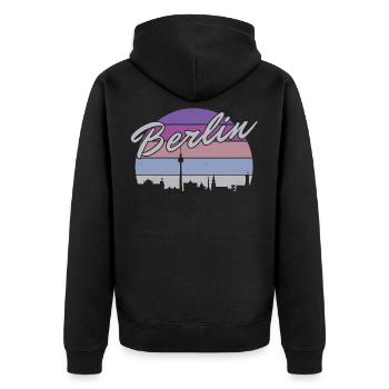Berlin Ours De Berlin Vintage Soleil Skyline Retro - Veste à capuche bio Premium Unisexe - noir - Dos - Nico (187cm)