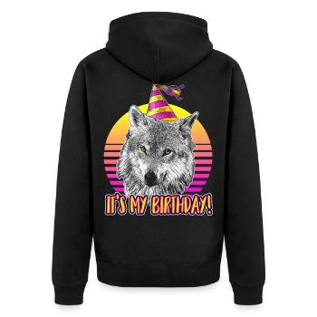 Wolf Geburtstag Thema - Es ist mein Geburtstag! - Unisex Premium Bio Zip Hoodie - Schwarz - Hinten - Nico (187cm)