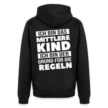 Mittleres Kind Geschwister Geschenk - Unisex Premium Bio Zip Hoodie - Schwarz - Hinten - Nico (187cm)