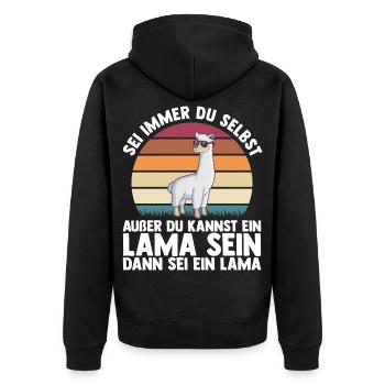 Lama - Unisex Premium Bio Zip Hoodie - Schwarz - Hinten - Nico (187cm)