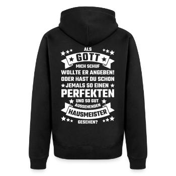 Hausmeister Geschenk Hausverwalter - Unisex Premium Bio Zip Hoodie - Schwarz - Hinten - Nico (187cm)