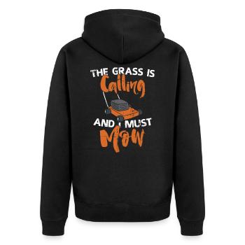 Rasenmäher Shirt - Unisex Premium Bio Zip Hoodie - Schwarz - Hinten - Nico (187cm)