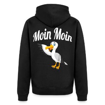 Moin Moin Möwe - Unisex Premium Bio Zip Hoodie - Schwarz - Hinten - Nico (187cm)