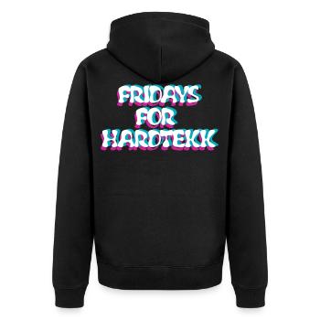 Hardtekk Tekk Clubbing Techno Musik Easttekk - Unisex Premium Bio Zip Hoodie - Schwarz - Hinten - Nico (187cm)