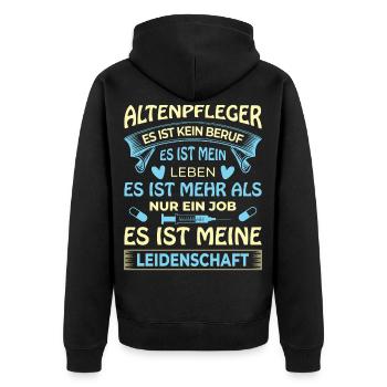 Altenpflegerin Altenpfleger Pfleger Pflegehelfer - Unisex Premium Bio Zip Hoodie - Schwarz - Hinten - Nico (187cm)