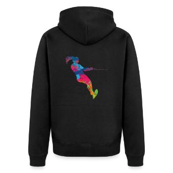 Wakeboard Wasserski Wakeboarden - Unisex Premium Bio Zip Hoodie - Schwarz - Hinten - Nico (187cm)