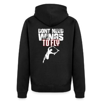 Roller - keine Flügel zum Fliegen - Unisex Premium Bio Zip Hoodie - Schwarz - Hinten - Nico (187cm)