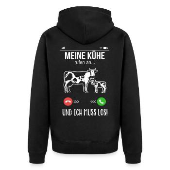 Landwirt Bauer meine Kühe rufen an lustige Kuh - Unisex Premium Bio Zip Hoodie - Schwarz - Hinten - Nico (187cm)