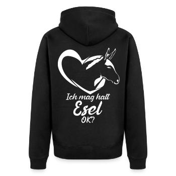 Esel Spruch lustig mit Herz - Unisex Premium Bio Zip Hoodie - Schwarz - Hinten - Nico (187cm)