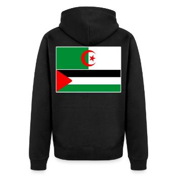 Algerien, Palästina - Unisex Premium Bio Zip Hoodie - Schwarz - Hinten - Nico (187cm)