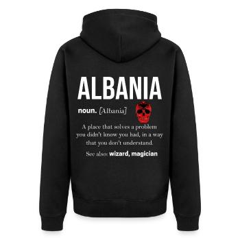 Albanien - Unisex Premium Bio Zip Hoodie - Schwarz - Hinten - Nico (187cm)