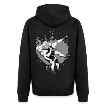 Lutte tshirt grappling bagues cadeau pinfall - Veste à capuche bio Premium Unisexe - noir - Dos - Nico (187cm)