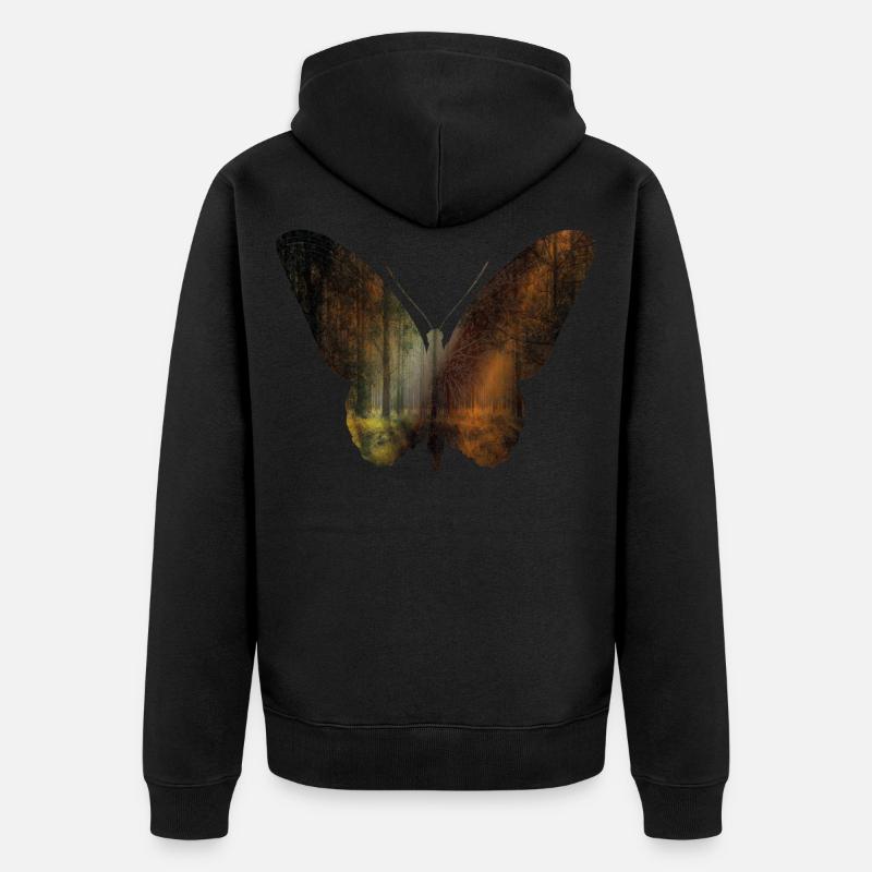 Papillon et forêt - Veste à capuche bio Premium Unisexe - noir