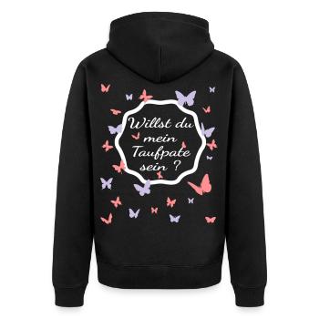 Willst du mein Taufpate sein ? - Taufpate werden - Unisex Premium Bio Zip Hoodie - Schwarz - Hinten - Nico (187cm)