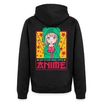 Niedliche Anime Frau -Kawaii Otaku Manga Anime - Unisex Premium Bio Zip Hoodie - Schwarz - Hinten - Nico (187cm)