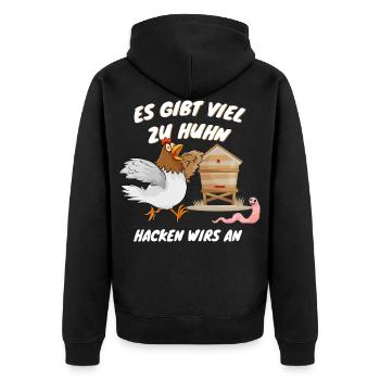 Geschenk für Hühnerfan und Hühnerbesitzer mit Huhn - Unisex Premium Bio Zip Hoodie - Schwarz - Hinten - Nico (187cm)