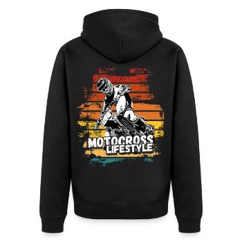 Motocross Design Enduro / Gift Idea / MX Retro - Unisex Premium Organic Zip Hoodie - black - Back - Nico (187cm)