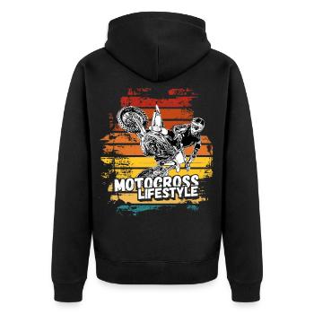 Motocross Design Enduro / Gift Idea / MX Retro - Unisex Premium Organic Zip Hoodie - black - Back - Nico (187cm)