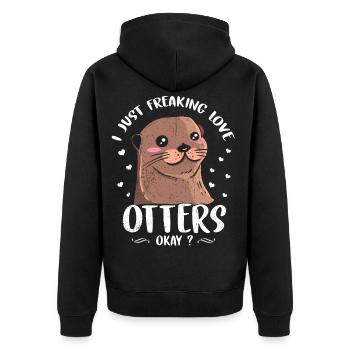 Otter Tier Geschenk Marder Süß Wiesel Fischotter - Unisex Premium Bio Zip Hoodie - Schwarz - Hinten - Nico (187cm)