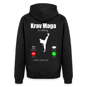 KravMaga - Unisex Premium Bio Zip Hoodie - Schwarz - Hinten - Nico (187cm)