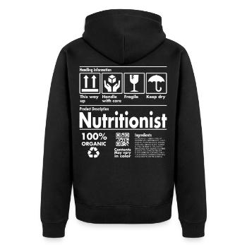 Product Description Tshirt - Nutritionist Edition - Unisex Premium Bio Zip Hoodie - Schwarz - Hinten - Nico (187cm)