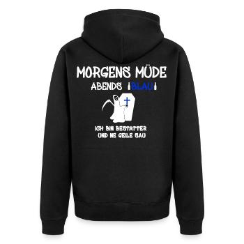 Bestatter Totengräber Leichenbestatter Bestattung - Unisex Premium Bio Zip Hoodie - Schwarz - Hinten - Nico (187cm)