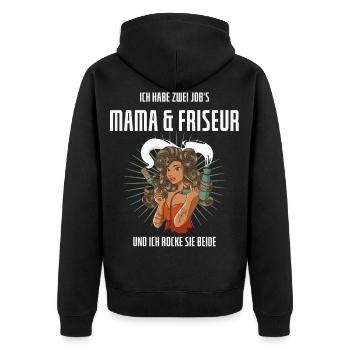 FRISEUR MAMA GESCHENK MUTTERTAG - Unisex Premium Bio Zip Hoodie - Schwarz - Hinten - Nico (187cm)