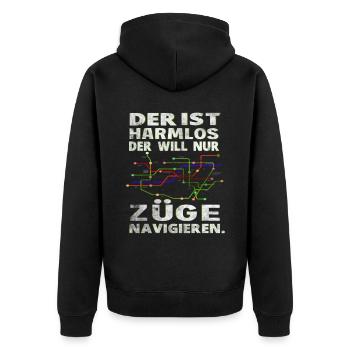 Fahrdienstleiter , Eisenbahner und Weichenwärter - Unisex Premium Bio Zip Hoodie - Schwarz - Hinten - Nico (187cm)