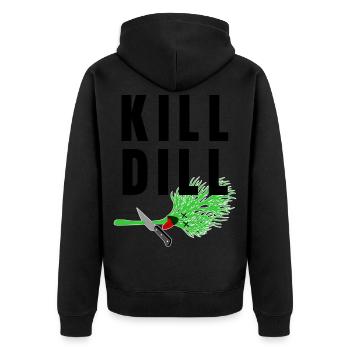Kill Dill - lustiger Spruch - Unisex Premium Bio Zip Hoodie - Schwarz - Hinten - Nico (187cm)