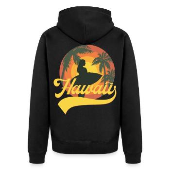 Hawaii Surfer Girl in Sunset - Unisex Premium Organic Zip Hoodie - black - Back - Nico (187cm)