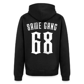Same Gang 68 Mannheim - Unisex Premium Bio Zip Hoodie - Schwarz - Hinten - Nico (187cm)