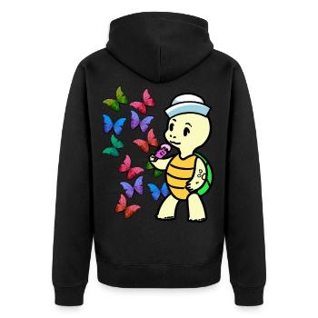 Baby Schildkröte Sommerzeit Schmetterlinge Eis - Unisex Premium Bio Zip Hoodie - Schwarz - Hinten - Nico (187cm)