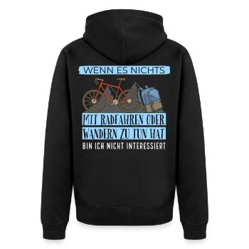 Fahrradtour mit Rucksack in den Bergen - Unisex Premium Bio Zip Hoodie - Schwarz - Hinten - Nico (187cm)