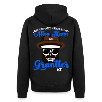 Grantler Spruch bayrisch - Alter Mann - Unisex Premium Bio Zip Hoodie - Schwarz - Hinten - Nico (187cm)