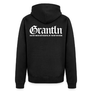 Grantler Spruch bayrisch Grantln lustig - Unisex Premium Bio Zip Hoodie - Schwarz - Hinten - Nico (187cm)