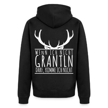 Grantler Spruch lustig bayrisch - Unisex Premium Bio Zip Hoodie - Schwarz - Hinten - Nico (187cm)