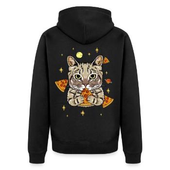 Funny Pizza Cat in Space Fun - Unisex Premium Organic Zip Hoodie - black - Back - Nico (187cm)
