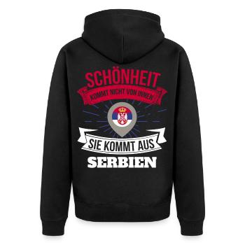 Schönheit kommt aus Serbien Geschenk für Serber - Unisex Premium Bio Zip Hoodie - Schwarz - Hinten - Nico (187cm)