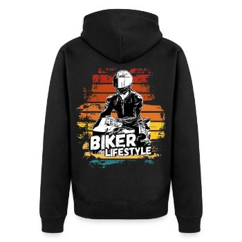 Motorcycle Lifestyle / Motorcycle / Motorcyclebiker - Unisex Premium Organic Zip Hoodie - black - Back - Nico (187cm)