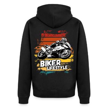Motorcycle Lifestyle / Motorrad / Motorräder biker - Unisex Premium Bio Zip Hoodie - Schwarz - Hinten - Nico (187cm)