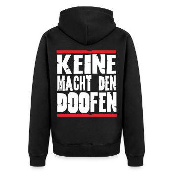 Keine Macht den doofen - Unisex Premium Bio Zip Hoodie - Schwarz - Hinten - Nico (187cm)