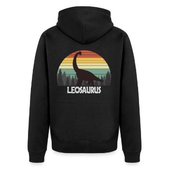 LEOSAURUS LEO SAURUS LEO DINOSAUR - Unisex Premium Bio Zip Hoodie - Schwarz - Hinten - Nico (187cm)