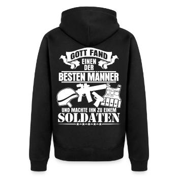 Soldat Soldaten - lustiger Spruch - Unisex Premium Bio Zip Hoodie - Schwarz - Hinten - Nico (187cm)
