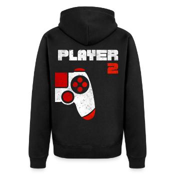 Player 1 Player 2 Gamer Partnerlook - Unisex Premium Bio Zip Hoodie - Schwarz - Hinten - Nico (187cm)