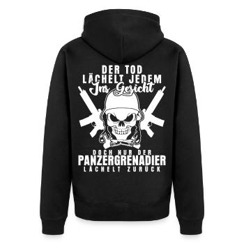 Panzergrenadier lustiger Spruch Schädel - Unisex Premium Bio Zip Hoodie - Schwarz - Hinten - Nico (187cm)